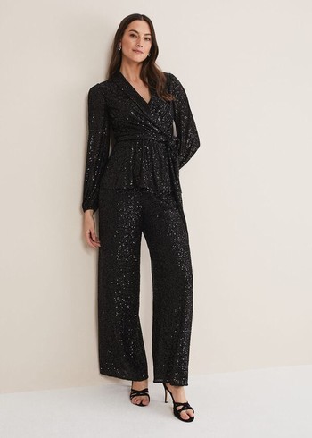 Phase Eight Florentine Sequin Trousers Black USA | 0538641-BN